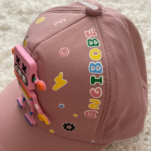 Children's Ball Cap. Mauve. One Size. Robot Design. Adjustable Velcro. Kidcore. - Picture 3 of 8